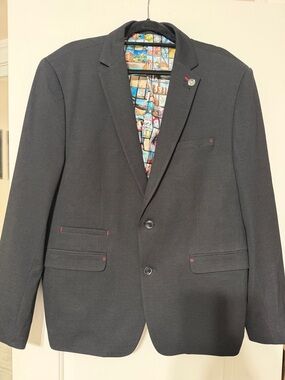 Men's Black Sport Blazer with Colorful Printed Lining